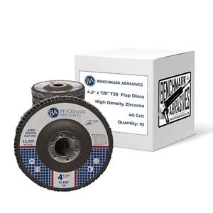 Benchmark Abrasives 4.5" x 7/8" Premium High Density Jumbo Zirconia Type 29 Flap Discs 4 1/2 for Angle Grinder, Sanding Discs, Finishing - Grinding Wheels 4 1/2 Inch (10 Pack) - 40 Grit