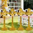 2026 Graduation Balloon Columns Kit Set of 4 Standing Balloon Stands, Class of 2026 Decorations with Gold Fringe Curtain, Graduation Party Photo Backdrop