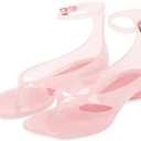Agodor Jelly Thong Heeled Sandals for Women,Clear Flip Flop Low Kitten Heels for Women Square Open Toe Strappy Summer Casual Beach Adjustable Buckle Dress Sandals, 
