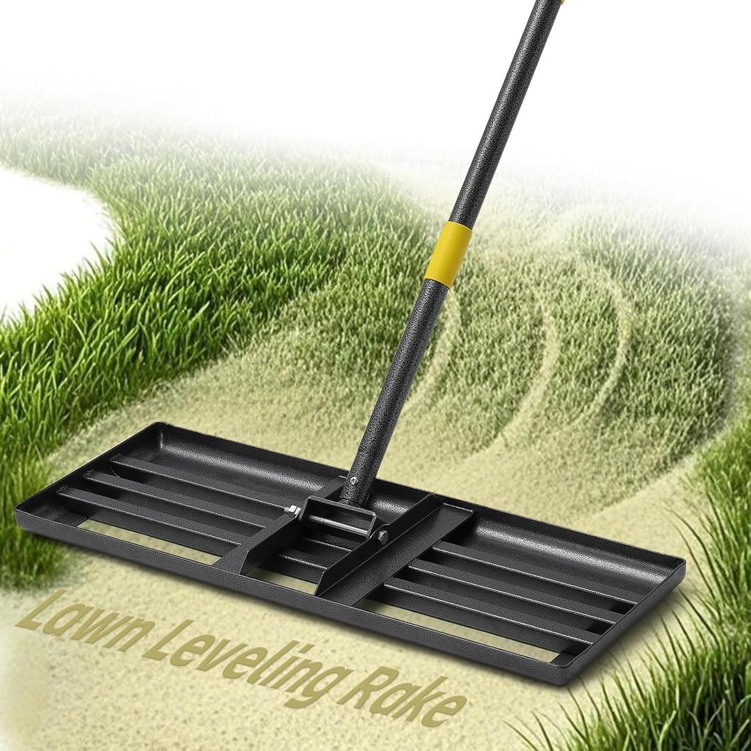 Lawn Leveling Rake 30”x10” Large Heavy Duty Metal Lawn Leveler with 5FT Long Adjustable Handle Proffesional Yard Leveling Rake for Soil Dirt Sand Compost Efficient Lawn Leveling Tool