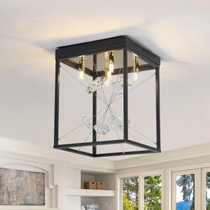ABEAJAT Black Flush Mount Light Fixtures, 5-Lights Vintage Metal Ceiling Light Fixture, Industrial Rectangle Light Fixtures Ceiling Mount for Farmhouse Kitchen Hallway Dining Room Entrance