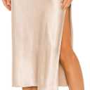 BOMAROLAN Women's Satin Midi Skirt High Waist Solid Silky Skirts for Women Elasticized Waistband A-Line Slit Midi Skirts (Beige, XL)