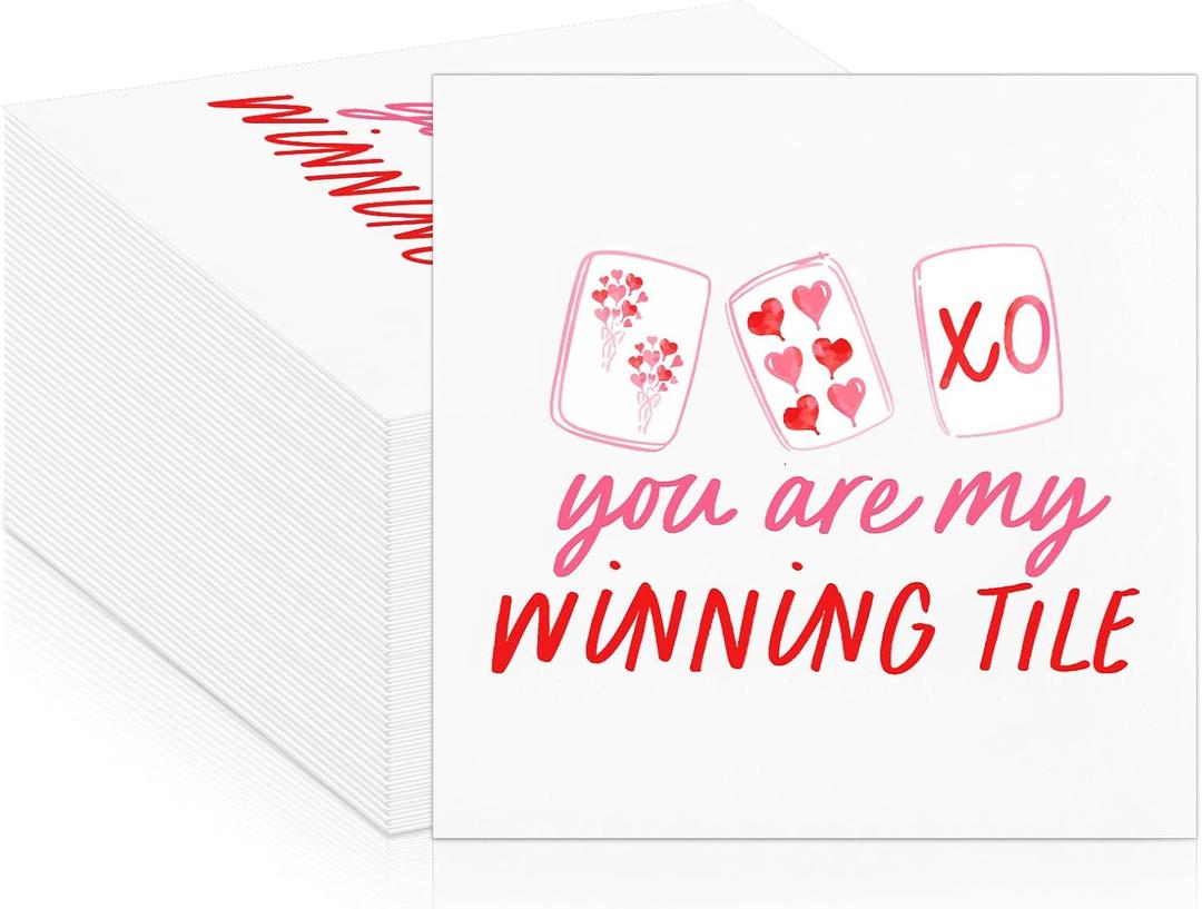 100 Pcs Galentine Valentine Paper Napkins Mahjong Cocktail Napkins Decorative Disposable Paper Tableware for Valentines Party, Game Night Girl's Night Party Ideas Bridal Shower Supplies