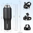 HYDROWION 40 oz Insulated Water Bottle with Straw fit in Car Cup Holder(Cold 48 hrs, Hot 24 hrs) Drinking Bottle with Straw Lid, Spout Lid and Flex Cap Leakproof Travel Thermo MugBlack