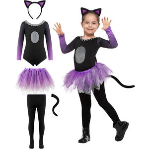 Spooktacular Creations Halloween Child Girl Purple Black Tutu Cat Skirt costume for Party  Medium