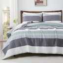 Andency Queen Quilt Bedding Set Sage Green, 3 Pieces Patchwork Mint Green Striped Ultra Soft Lightweight Bedspreads, Coverlets Set with 2 Pillow Shams for All Seasons (90"x96")