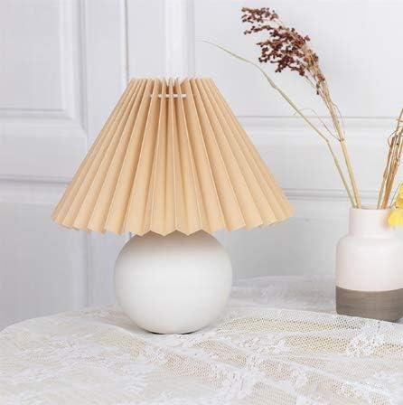 Korean Pleated Table Lamp Ins DIY Ceramic Table Lamps for Living Room Home Deco Cute Lamp with Tricolor Led Bulb Beside Lamp (White and Brown)