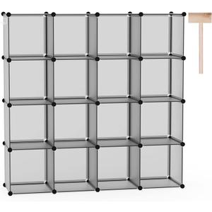 C&AHOME 16-Cube Storage Organizer, Plastic Shelves Units, DIY Closet Organizer, Modular Shelves Ideal for Home, Bedroom, 48.4" L 12.4" W 48.4" H Grey UPCS16G
