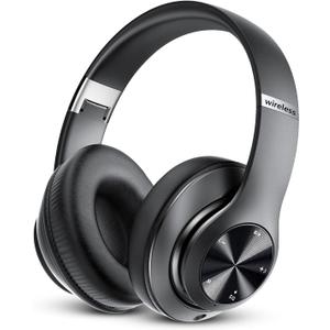 Bluetooth Headphones Over Ear, 60 Hours Playtime Foldable Headphones Wireless Bluetooth Hi-Fi Stereo Deep Bass with 6 EQ Modes, Adjustable Lightweight Headset with Microphone, FM, SD/TF for Adults (Regular, Black)