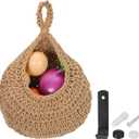 uxcell Hanging Fruit Baskets for Kitchen, Hand-Woven Wall Hanging Storage Jute Basket Teardrop Home Decor Storage for Garlic Potato Vegetable, Brown, L Size Light Brown