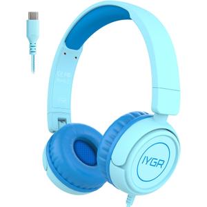 K6C Kids Headphones with USB-C, for Toddler & Kids Ages 2-12, 85dB Safe Volume Limited, Adjustable Headband & Foldable Wired, On-Ear Headphones for School, Travel, Tablet, iPad