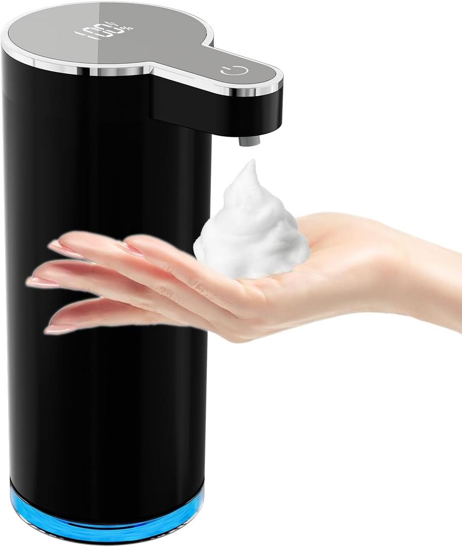Automatic Foaming Soap Dispenser,Touchless Foam Soap Dispenser,12oz Rechargeabled Wall Mounted Smart for Bathroom and Kitchen Dish Soap,Easy for ToddlersBlack