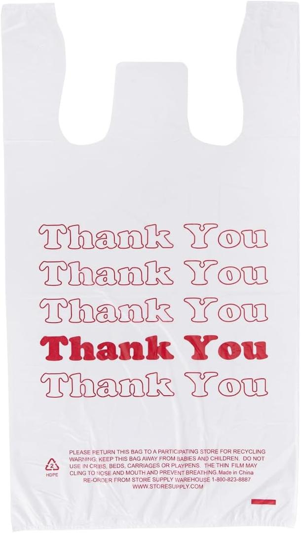 SSWBasics White Thank You Bags Case of 1000-11  x 6" x 21" - Thickness .48mil HDPE- Standard Supermarket Size, Perfect for Grocery, Retail, Convenience Stores, Take-Out and Home Use