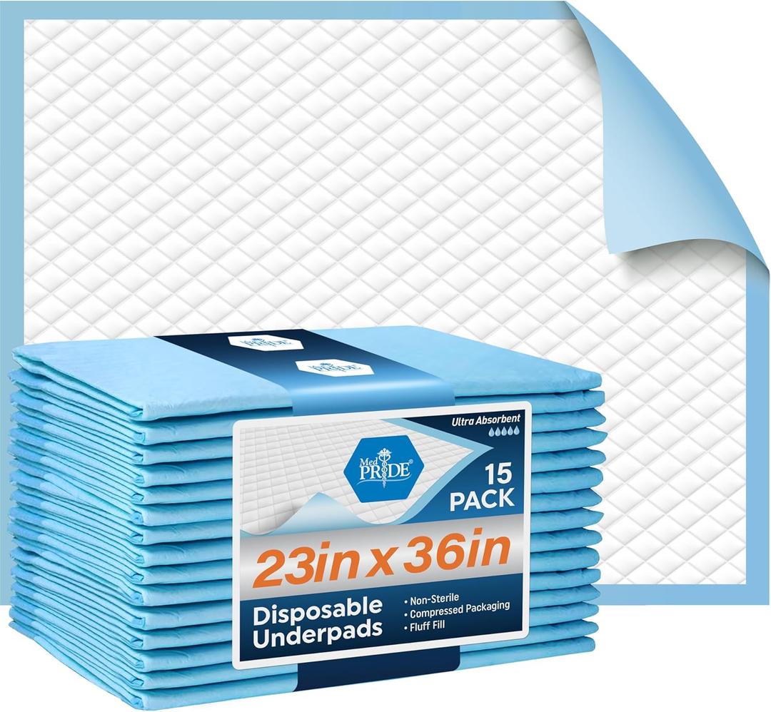 MED PRIDE Disposable Chux Pads 23in X 36in, Super Absorbent Bed Pads for Incontinence, Underpads for Adults, Kids, Pets (50 Count (Pack of 1) Blue/White)