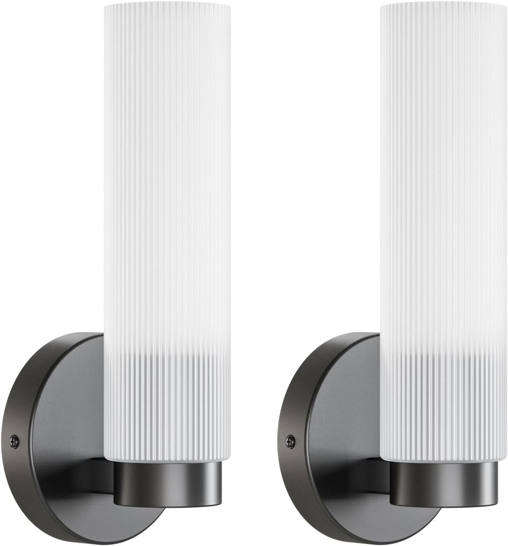 TETOTE Black Wall Sconces Set of Two Modern Bathroom Wall Light Fixtures Farmhouse Wall Lights with Frosted Glass Shade for Mirror Bedroom Living Room (2 Packs)