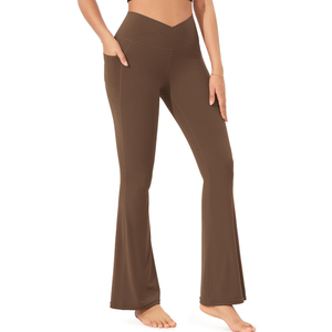 ODODOS Cloud Feeling Crossover Flared Pants with Pockets for Women, Cross Waist Bootcut Lounge Yoga Pants- 30" Inseam, Size: M