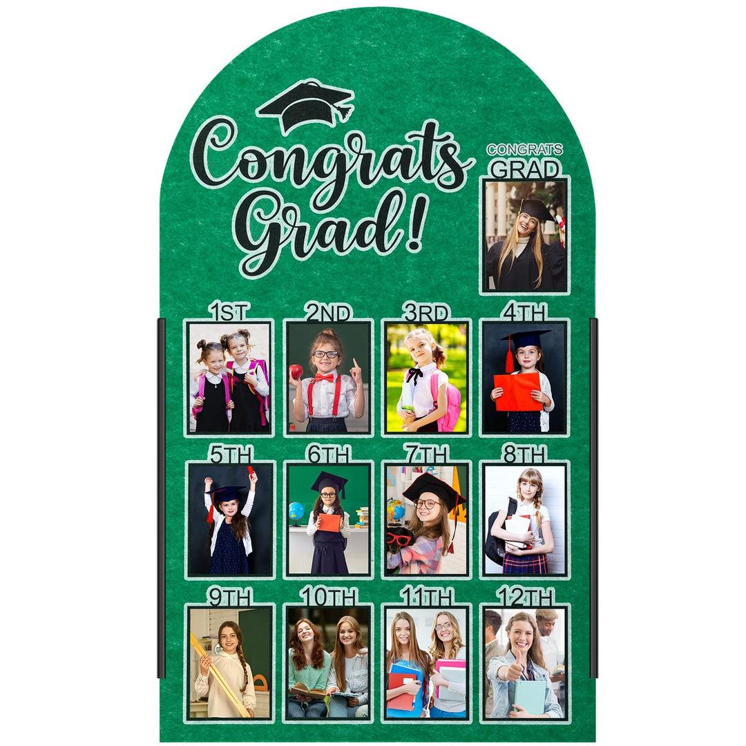 CroBlissful 27 x 16 Inch Graduation Photo Board Picture Frames Wall Decor Collage Display Green Felt Board for 4 x 3 Inch Photo DIY Picture Holder 2026 Graduation Party Decorations