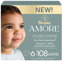 Pampers Amore, Size 6 (23-44 lbs), 108 Count, Our Best Diaper – Hypoallergenic & Fragrance Free, Up to 100% Leakproof, Soft as Cashmere