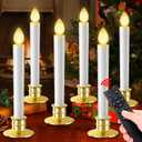 Christmas Window Candles Lights 6 Pack Battery Operated Candles with Remote Control Timer Gold Holders Flameless Candle Taper LED Candle Christmas Decorations Window Decorations Party Xmas Table Top