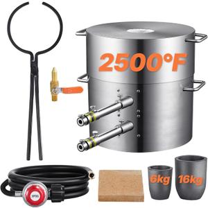 VEVOR 16KG Propane Melting Furnace Kit, Gas Metal Smelting Kit, Dual Burner Foundry Home Kiln with Crucibles and Tongs, Forge Casting Tool for Gold Silver Copper Aluminum Metal Recycle