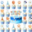 49 Pcs Blue Dog Happy Birthday Cake Toppers - Blue Cupcake Toppers Party Decorations Happy Birthday Signs, Dog Themed Party Supplies Decor for Kids, Boys, Girls, Baby Showers
