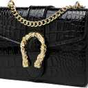 MYHOZEE Crossbody Bags for Women - Snake Printed Clutch Purses Leather Chain Shoulder Bags Evening Handbags (Small Size Bright Black)