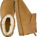 Genuine Suede Ankle Snow Boots for Women Men-Water Resistant Warm Flat Padded Winter Fuzzy Mini Boots with Cozy Faux Fur Lining, 40, Chestnut