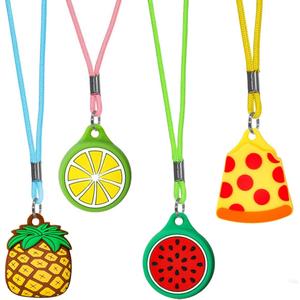 4-Pack Kids Necklace Holder Compatible with Air Tag, Soft Silicone Protective Cute Case with Key Ring Adjustable Lanyard