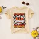 Toddler Halloween Shirts Baby boy Spooky Dude T-Shirt Funny Bandages Face Graphic Tee Bats Print Spooky Season Tops (5-6 Years, Beige)