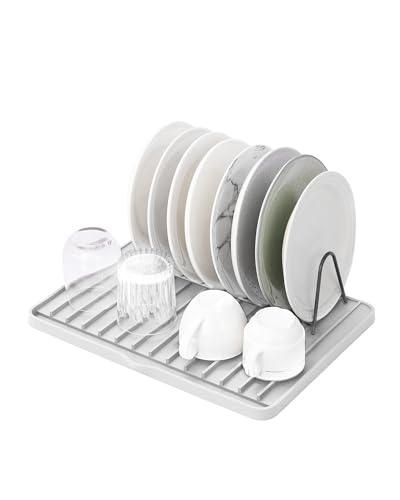 NEWITEE Silicone Dish Drying Mat with Drain Lip, Drying Matt Kitchen Counter, Drain Boards for Kitchen Counter, Dish Drainers for Kitchen Counter, Non-Slip Dish Drying Rack Pad 16" x 12" White