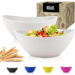 Wrova Wheat Straw Bowls Set of 2 with Textured Pattern,Unbreakable Large Salad Bowls,Plastic Bowls Dishwasher & Microwave,Sturdy and Stackable Kitchen Bowl Sets for Serving,Oatmeal.White