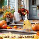 Porch Goose Outfit Scarecrow Porch Goose Costume with Felt Hat Raffia Straw Dress Sunflower for 23" Cement Plastic Geese Thanksgiving Outdoor Statue Patio Yard Lawn Art