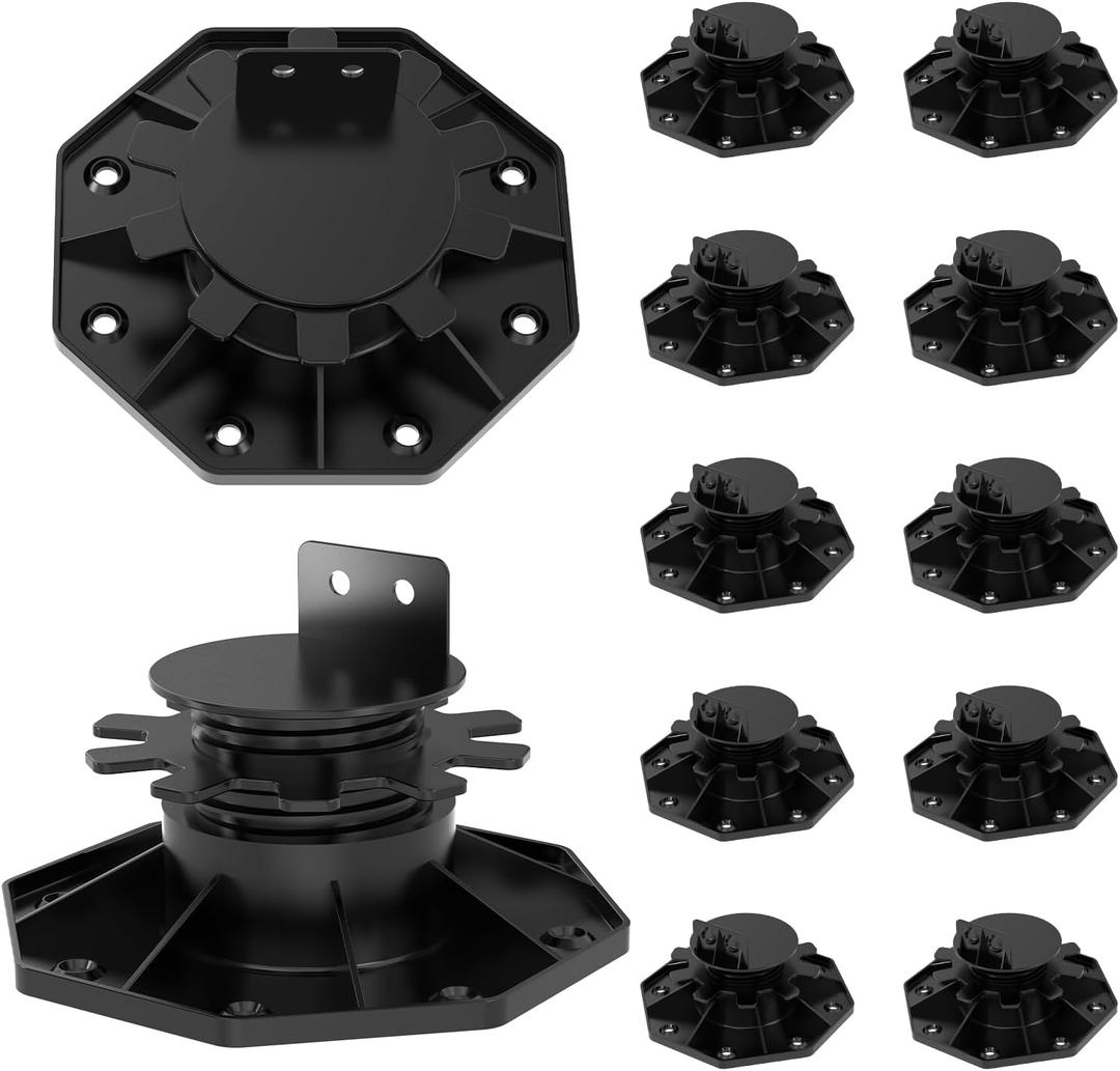 12Pack Adjustable Deck Support Pedestal Paver Deck Foundation Base, Height Adjustment Raising from 1-3/16" to 2-3/8"(Unilateral keel Slot) (12)