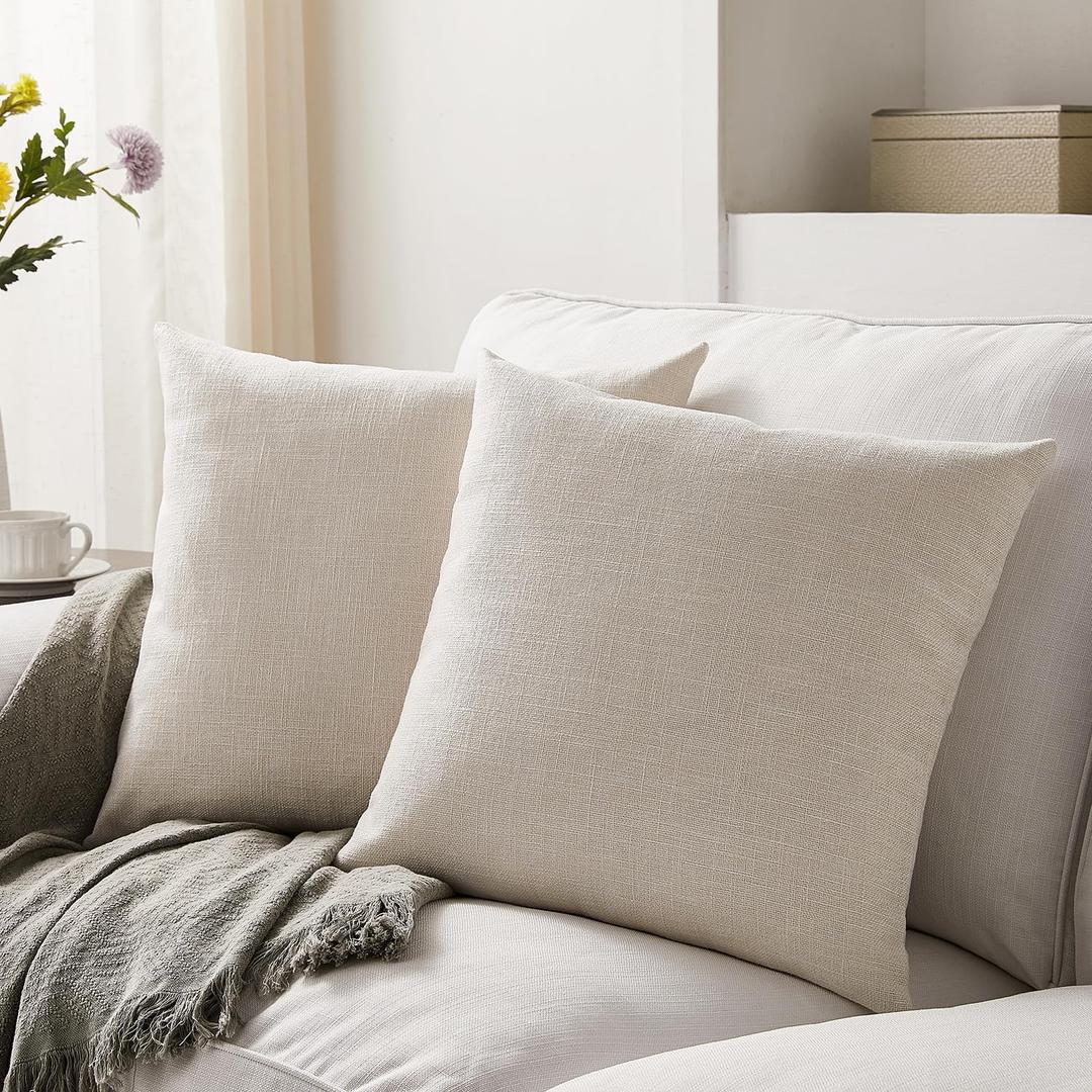 Meekio Set of 2 Ivory Pillow Covers 20 x 20 Inch Farmhouse Boho Decorative Throw Pillow Covers Linen Cushion Covers for Sofa Couch Dcor (20" x 20" (Pack of 2))