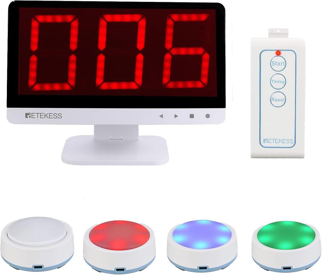 Retekess TM101 Jeopardy Buzzers,Buzzers for Trivia Games,Add Up to 32 Buttons,262ft, Game Show Buzzers for Classroom,Family Feud Adult Trivia Game Night,Back to School
