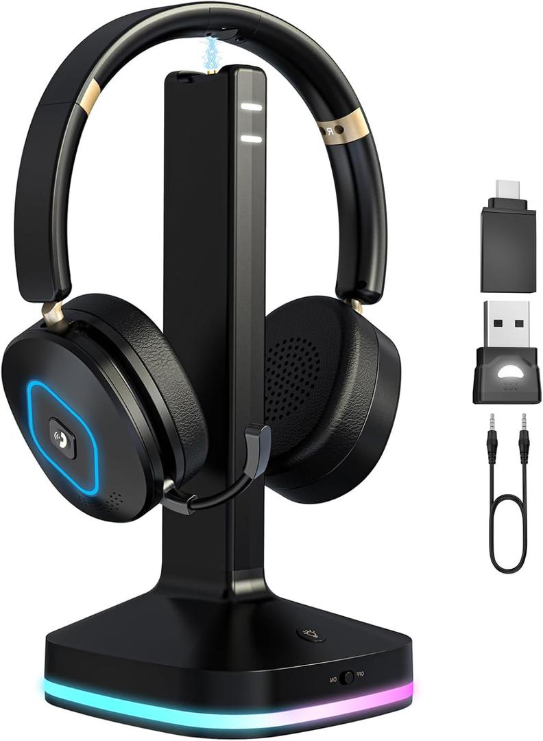 Earbay Wireless Headset with Mic for Work, Dual-Mode Bluetooth 6.0 & 2.4G Dongle, AI ENC Noise Cancelling Bluetooth Headset, Wireless Headphones RGB/HUB Base for Meeting/Office/PC/Phone/Teams/Zoom