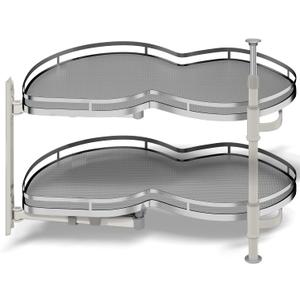 Kinchoix Blind Corner Cabinet Pull Out Organizer, Soft Close Swing Left Pull Out Cabinet Organizer 26 inch, Corner Cabinet Lazy Susan for Cabinet Blind Shelf, 2 Tiers Tray, Adjustable Height