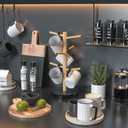 2 x Wisuce Bamboo Mug Holder - Black Coffee Mug Tree Stand for Countertop - Organizer (Black Natural (6 Hooks))