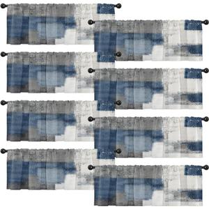 Emvency 8 Pack Blue Valances Window Treatments, Grey White Abstract Modern Art Blackout Adjustable for Living Room Bathroom Bedroom Kitchen Over Sink, 18x52 Inch Rod Pocket Valances
