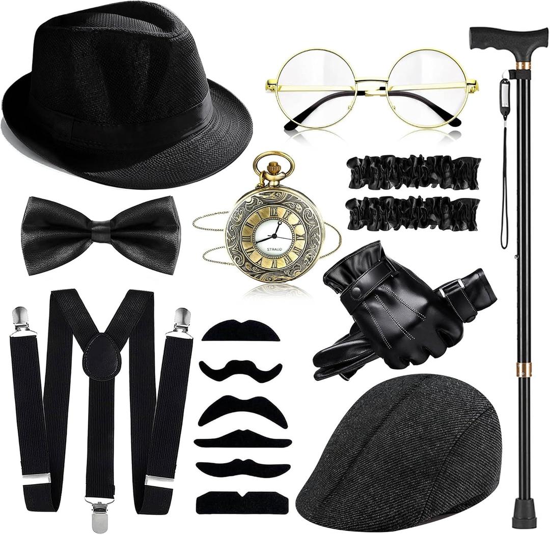 Gevidoxl 1920s Mens Costume Roaring 20s Outfits for Men Harlem Nights Gangster Great Gatsby Accessories for Men