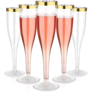 Goodluck 36 Pack 6.5 oz Plastic Clear Champagne Flutes with Gold Rim, Disposable Champagne Toasting Glasses for Wedding, Engagement, Party, Mimosa Bar