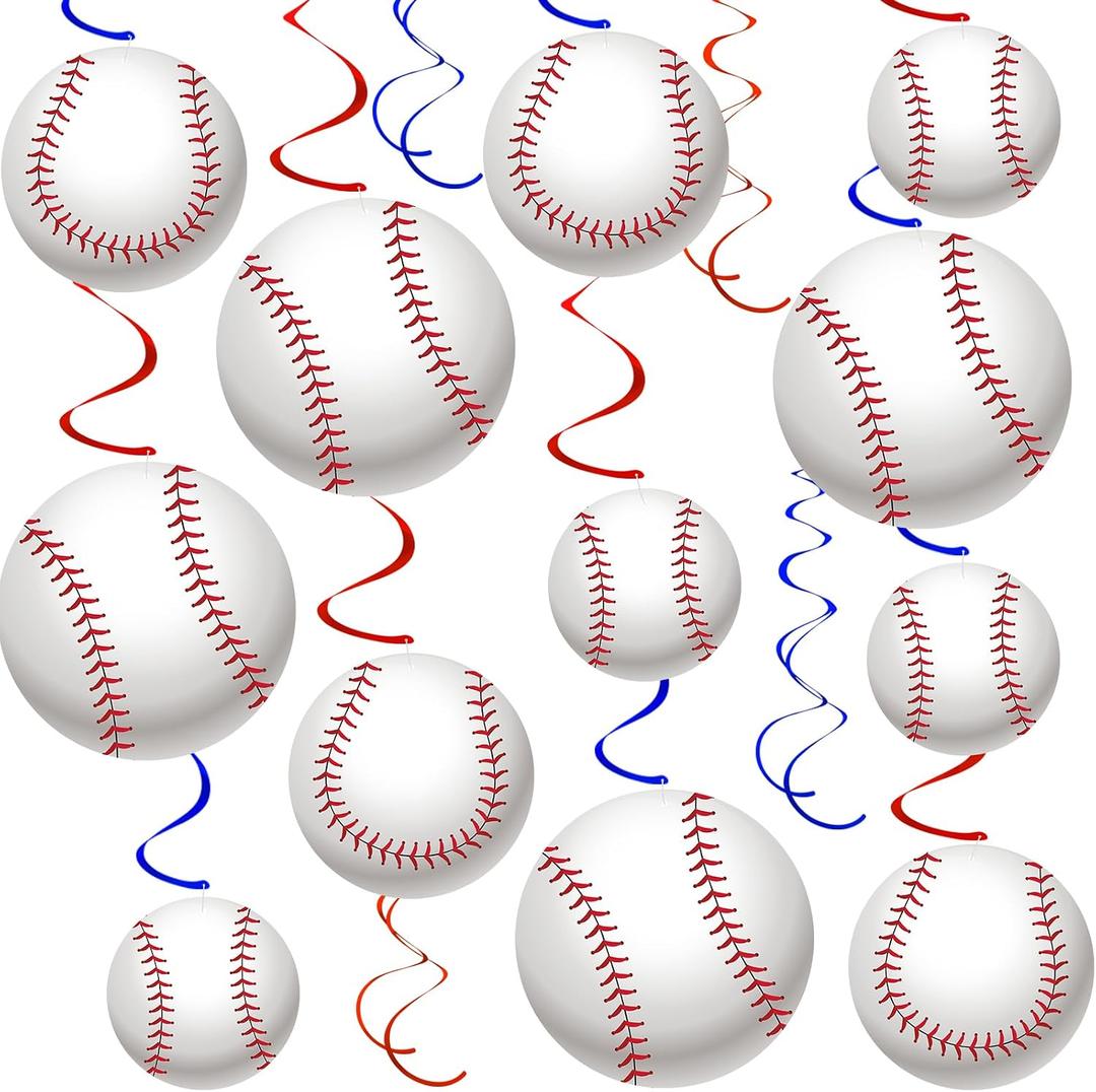 3 x 54 Pieces Baseball Party Hanging Swirls Decorations Sports Balls Garland Foil Ceiling Wall Hanging Cutouts for Baseball Theme Party Baby Shower Birthday Decoration Supplies