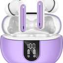 Wireless Earbuds, Bluetooth 5.3 Headphones 40Hrs Playtime Deep Bass Stereo, LED Power Display, Call Noise Canceling Headphones with Mic, IP7 Waterproof Earphones for iOS Android, Purple