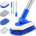 Lalafancy Shower Cleaning Brush with Locking Head, 3 in 1 Tub Tile Scrubber Brush with 50'' Extendable Long Handle Stiff Bristles Scouring Pads Microfiber for Cleaning Bathtub Shower Wall Bathroom (Blue)