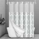 Yiatn No Hook Shower Curtain with Snap-in Liner, Gray Geometric Waterdrop Design, Machine Washable & Waterproof Polyester Bath Curtain, 71x74 Inch