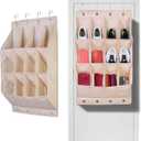 Over the Door Shoe Organizer Hanging Shoe Organizer with 12 Large Pockets and 8 Metal Hooks Wall Shoe Rack, Storage For 12 pairs of shoe, Toys Hats Sneakers and More | 1Pack Cream