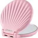 Compact Makeup Mirror with Lights - 3.5" Portable, 2-Sided, Lightweight & Shatterproof, Folding Magnifying Mirror 2X/10X, Unique Gift for Women (Pink(have Lights))