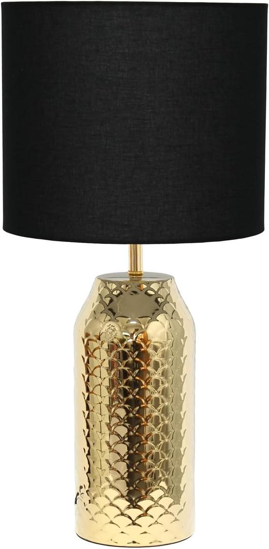 Simple Designs LT2124-GLD 23.75" Whimsical Wave Porcelain Mermaid Fishscale Table Lamp, Gold with Black Shade
