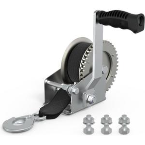 Boat Trailer Winch for Trailers, 1600 LB Heavy Duty Hand Manual Winch with 26FT Strap & Hook, Boat Accessories for Boat and Jet Ski Trailer