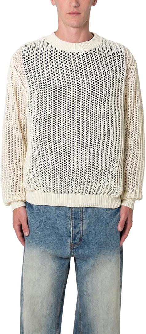mnml Men's Men's Mesh Knit Sweater (XX-Large, Ivory)
